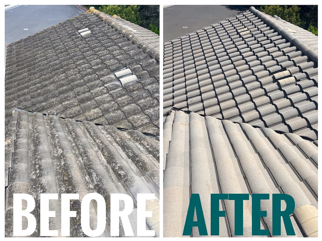 Concrete Tile Roof Cleaning For Insurance Renewal In Santa Maria, CA 